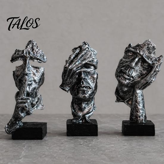 Talos Набор из 3 абстрактных молчаливых статуэток-фигур, Минималистичный арт-декор для стола с позами «Палец к губам», «Закрытые глаза» и «Подбородок на руке», Статуэтки из смолы для гостиной
