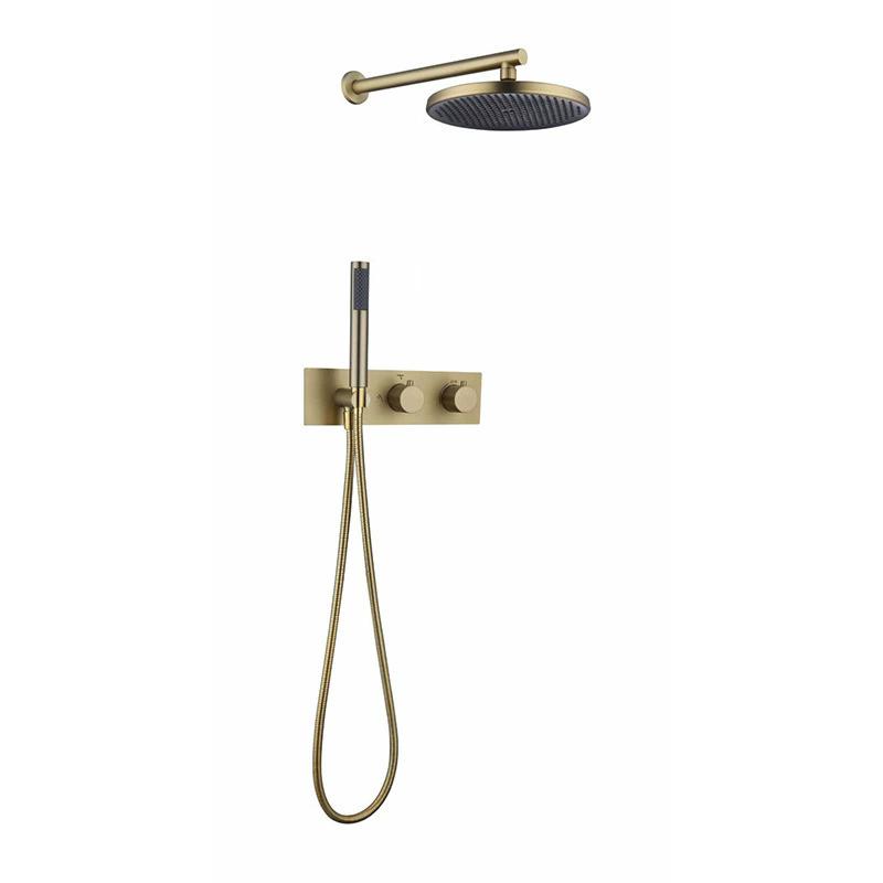 Brushed Gold Bathroom Shower Faucet Mixer Faucet Diverter With Water Outlet Holder Black Brass Rain Hand-Held Head Bathroom Set