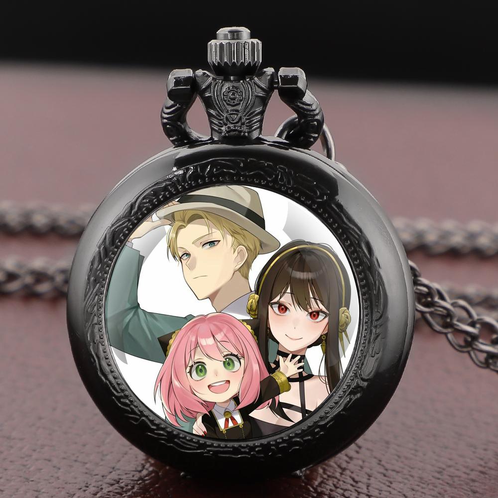 Spy X Family Anime Glass Dome Quartz Pocket Watch Arabic Dial Vintage Pendant Necklace Chain Gifts for Men Women Girls Boys