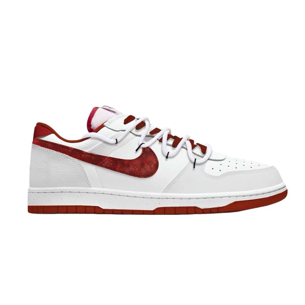 Nike Big Morning Spring Prologue Leather Low top Skateboard Shoes Men's White Red 355152-150(Team861-)