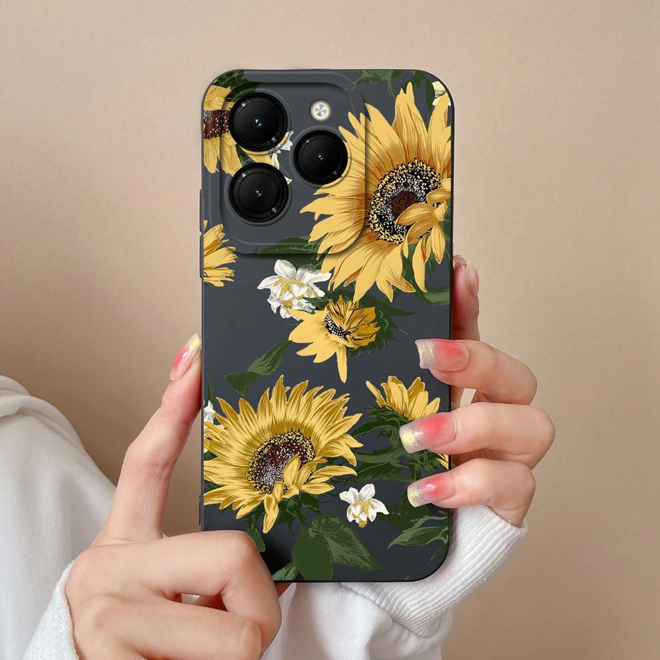 Для Infinix Hot 40 Smart 8 Note 40 Pro + GT 20 Pro задняя крышка чехол из жидкого силикона Pretty Sunflower Daisy супер противоударные чехлы для телефонов для Itel S24 Capa