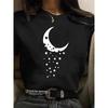 Women Moon Harajuku Funny 90s Girl T Shirt Cartoon Graphic Printed Black Ladies T-shirt Casual Woman Shirt Kawaii Tee Shirt