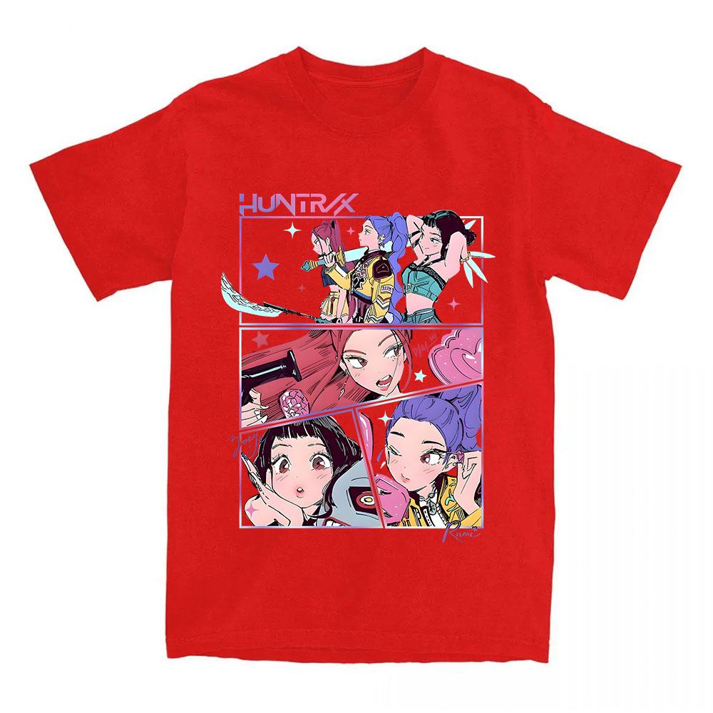 Kpop Охотники на демонов Huntrix Girls Футболка с коротким рукавом Хлопок Мода Графическая футболка Повседневный Хлопок Свободная Женская Футболка Уличная одежда