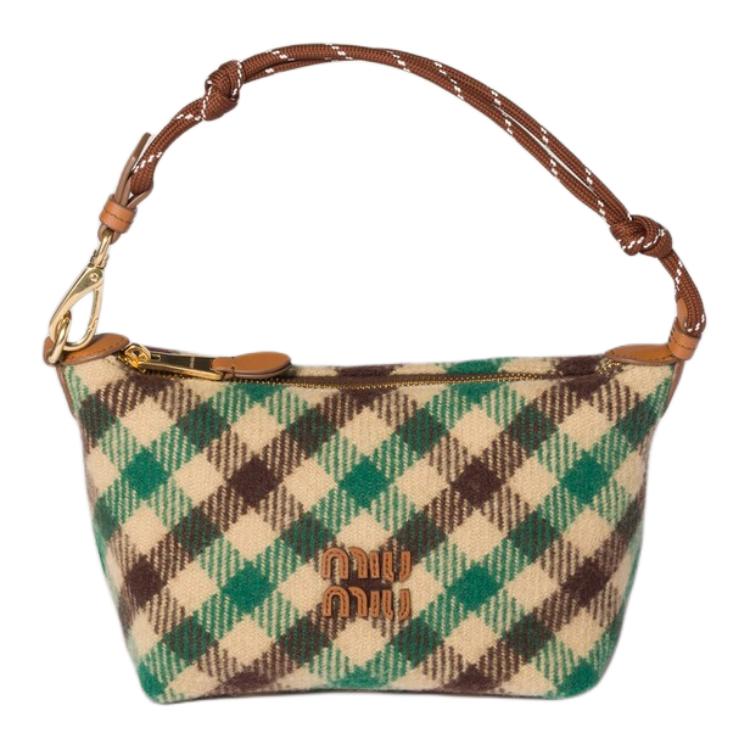 MIU MIU Logo Wool Clutch Women Clutch Camel Green 5NE841_2IFK_F0HDZ