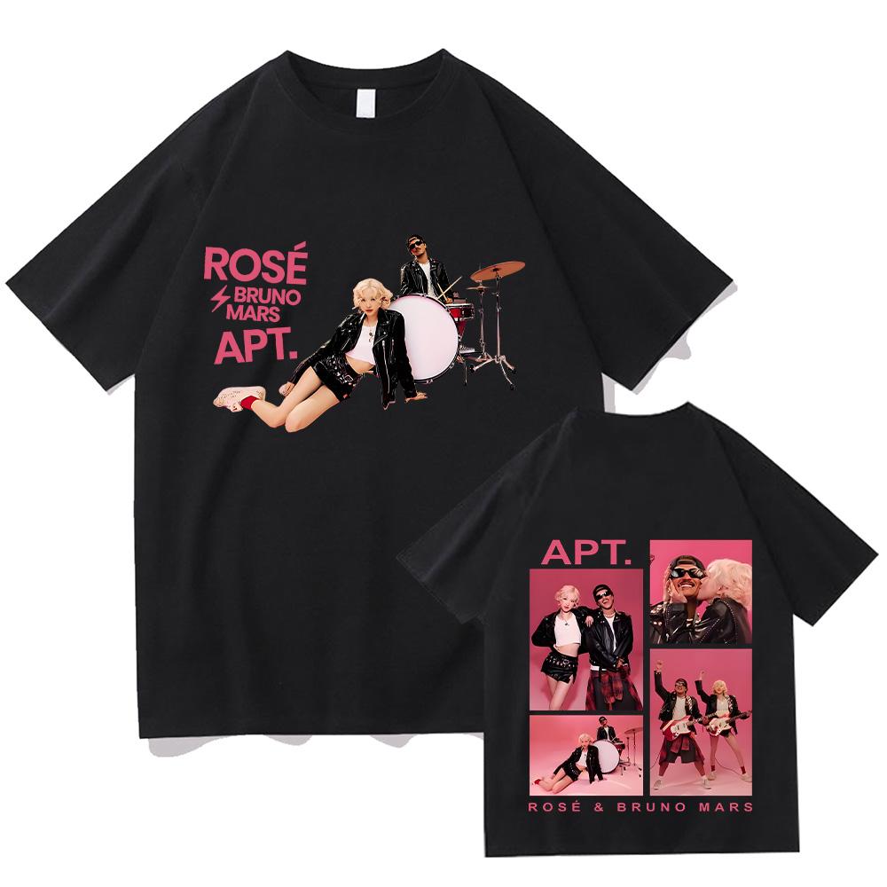 APT ROSÉ & Bruno Mars T-Shirts New Pattern Design Sense Tshirts High Quality Cotton Tees Fashion Women Men Two Sides Unisex Band T-shirt Summer Tops