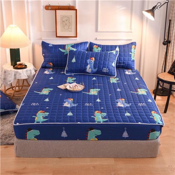 Printing Bed Fitted Sheet Cotton Thick Quilted Soft Elastic Fitted Sheet Bedding Mattress Cover Topper Single Full Queen King Sheet&Pillowcases