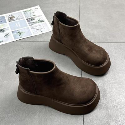 Ботильоны на плоской подошве из замши на платформе, зимние, плюшевые, теплые, хлопковые, туфли на среднем каблуке, модные ботинки 2025 года, готические, челси, Botas Mujer