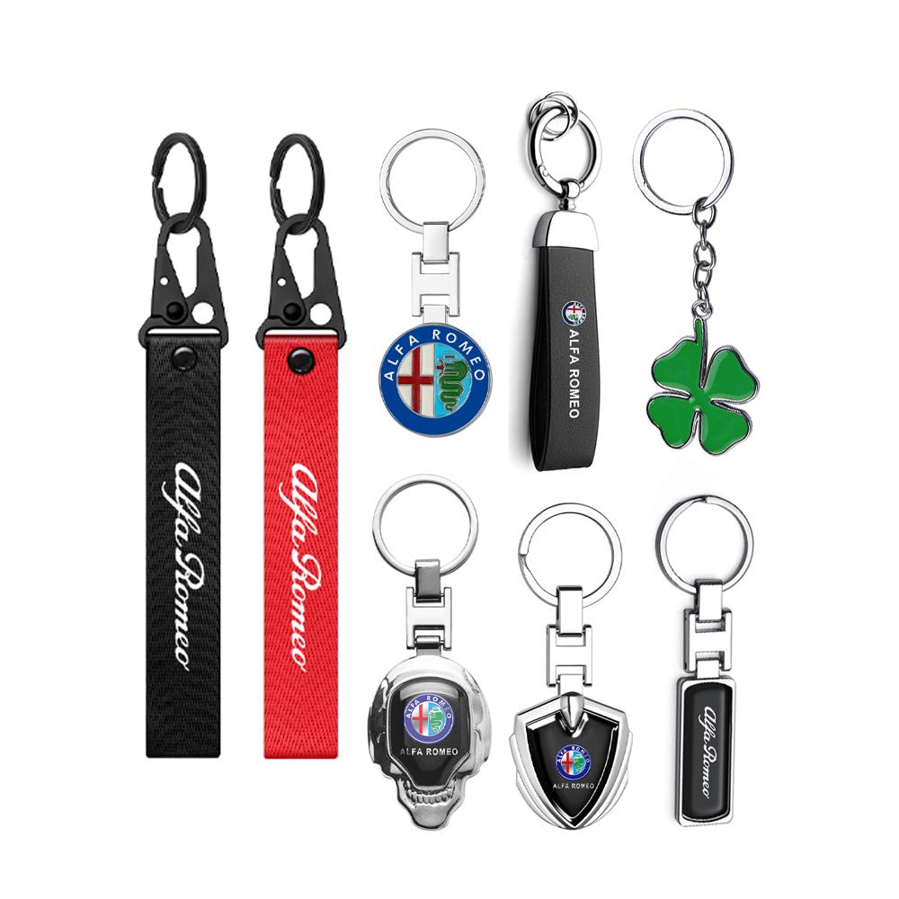 XTXG4 Metal/Leather/Nylon Car Keychain Auto Badge Styling Gift Pendant For Alfa Romeo Sportiva 156 Stelvio Giulia Giulietta 147 GT 4C