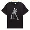 Happy Skeleton Guitar Guy Men's Short Sleeve Crew Neck Cotton T-Shirt Casual Men's Tee Outfits Summer HIP Hop Clothing