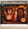 Horror Halloween Party Backdrop Pumpkin Lights Wooden House Halloween Adults Kids Portrait Photography Background Photo Studio1