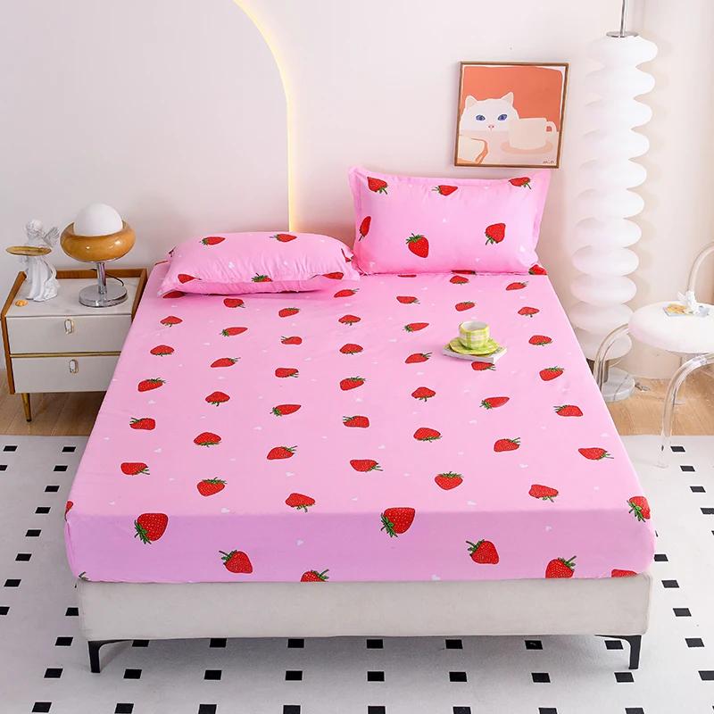 Red Flower Printed Bed Sheet Sets Queen/King Size Matrimonial Reactive Printed Fitted Bedsheets for Double Bed