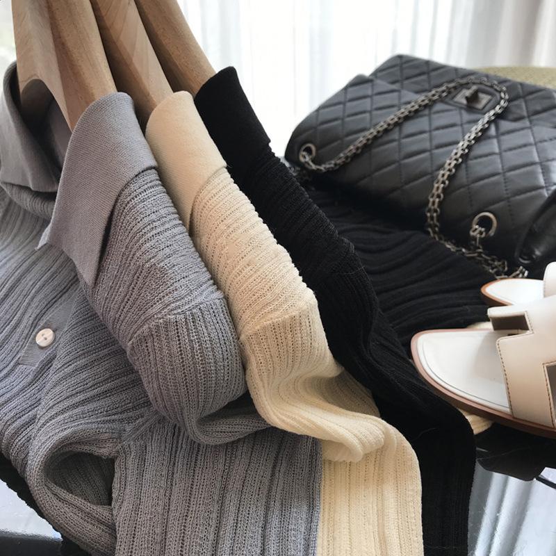 Summer Linen Tencel Breathable Cool French Polo Lapel Thin Knitted Shirt Women