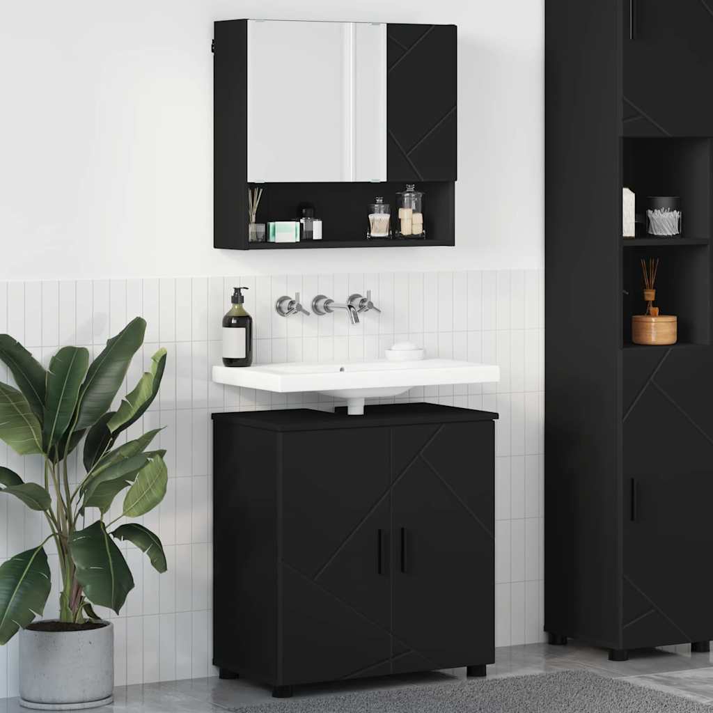 Bathroom Furniture Set 2 pcs Black Engineered Wood & Metal