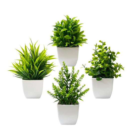 4 шт. Мини-искусственные зеленые растения в горшках, маленькие искусственные растения с горшком для дома, офиса, стола, полки, декора в стиле кантри, ванной комнаты