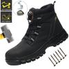 Leather Non Slip Work Boots for Men Rotating Button Safety Shoes Steel Toe Sneaker Male Puncture Proof Protective Boots