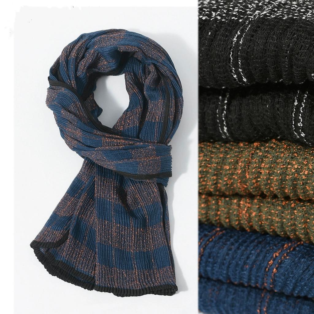 70*190cm Autumn and Winter Korean Style Retro High-End Feeling Striped Scarf Contrasting Color Soft and Unique Men Warm Scarves