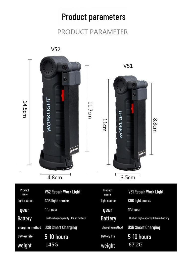 Перезаряжаемый складной светодиодный рабочий фонарь, магнитный COB фонарик для улицы и осмотра автомобиля
