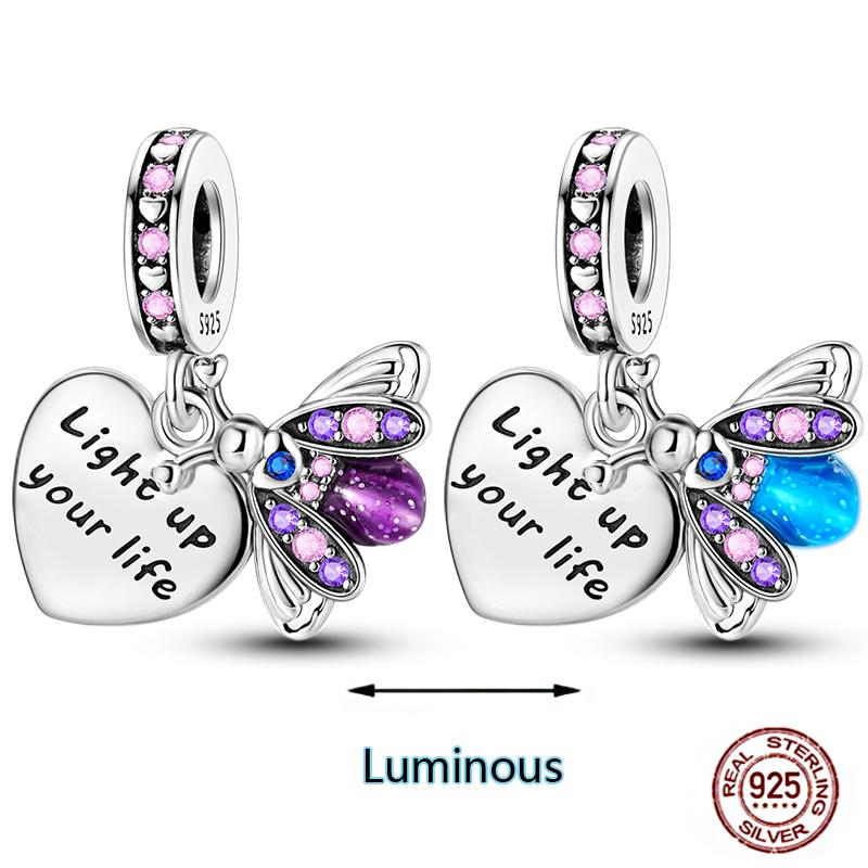 Shining Luminous Firefly Charms Copper Bulb Octopus Jellyfish Bee Fit Dangle Original Bracelets Glow Beads Women Diy Jewelry