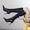White Women's High Cylinder Boots Pointed Toe Thin Heels Side Zipper Knee High Boots Winter Soft Sole Not Tiring Feet Women Shoe