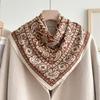 Spring and Autumn new cotton and linen small square scarf neck protection fashionable blue floral silk scarf scarf Japanese style cotton and linen ret