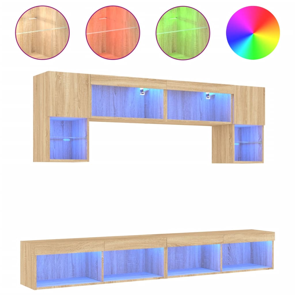 6 Piece Living Wall Unit with LED Lighting Sonoma Oak Wood Based Material