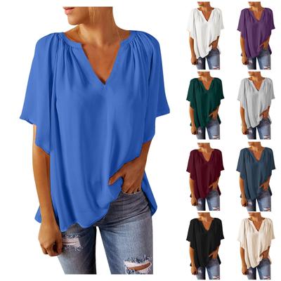 Женская модная французская рубашка с коротким рукавом и v-образным вырезом в темпераментном стиле