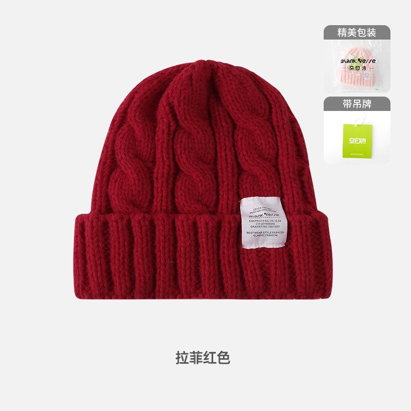 Solid color twist wool hat female autumn and winter student warm ear protection knitted hat couple versatile cold hat