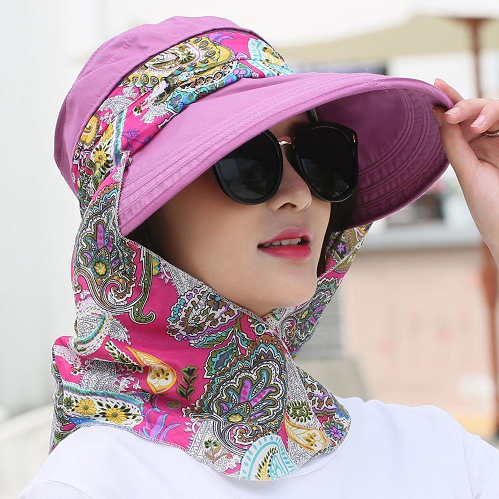 Women Fashion Outdoor Riding Wide Brim Anti-UV Sun Hat Beach Cap Sun Visor Hat Floral Print Caps