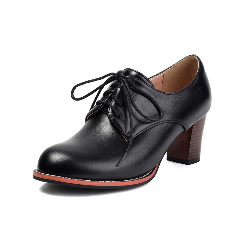 FOREADA Женские туфли-лодочки из искусственной кожи с круглым носком, на толстом высоком каблуке, на шнуровке, лаконичного дизайна, женская модная обувь, весна-осень, зеленые, черные, 44