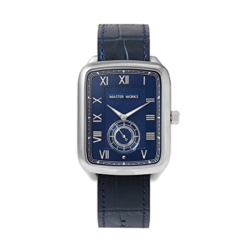 Мужские часы MASTER WORKS Quadrangle MW10SN-GCBLG8, Сделано в Японии, Кварцевый механизм, 33 мм, Кожаный ремешок, Квадратная форма, Темно-синий