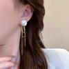 Korean Fashion Imitation Pearl Dangle Earrings Elegant Round Shape Chain Tassel Drop Earrings For Women Bridal Earrings Party Jewelry