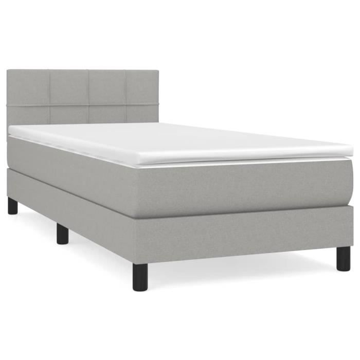 3140025 vidaXL Divan Bed with Mattress Light Grey 90x200 Cm Fabric