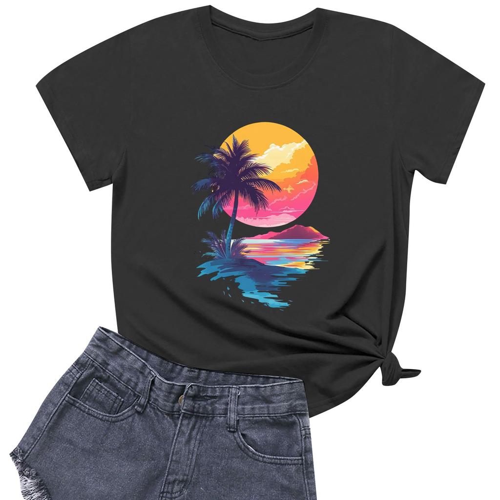 Женская повседневная футболка с круглым вырезом и короткими рукавами с принтом