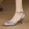 Gladiator Straw Weaving Mules Summer Size 42 Wedding Party Stiletto Med Heels Women Women Peep Toe Sandals