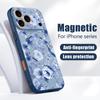 Магнитный Чехол Для Magsafe Для iPhone 17 Pro Max Синий Цветочный Узор Розы Покрытие с Ощущением Кожи Для iPhone 16 15 14 13 Pro Max