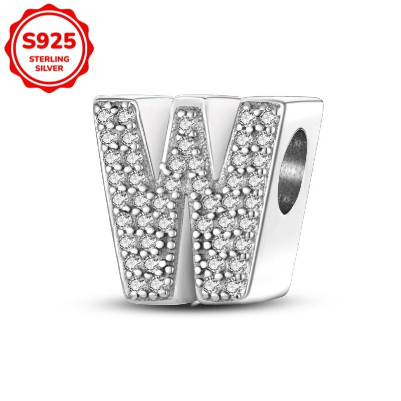 925 silver uppercase letters A-Z women's fashionable charm beads, suitable for DIY bracelets