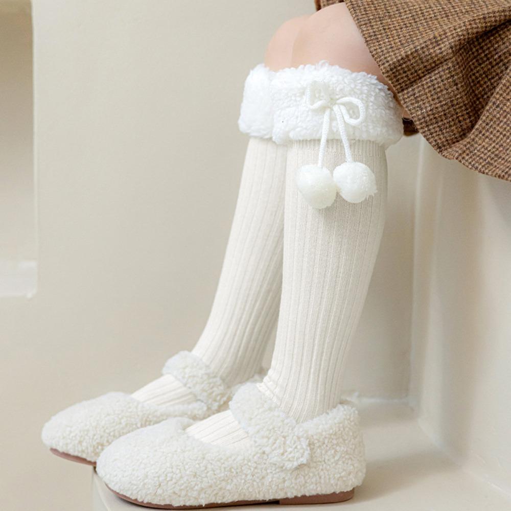 Long Tube Sock Plush Hosiery Autumn&Winter Bow Socks Fashion Design Lamb Wool Stocking  Women