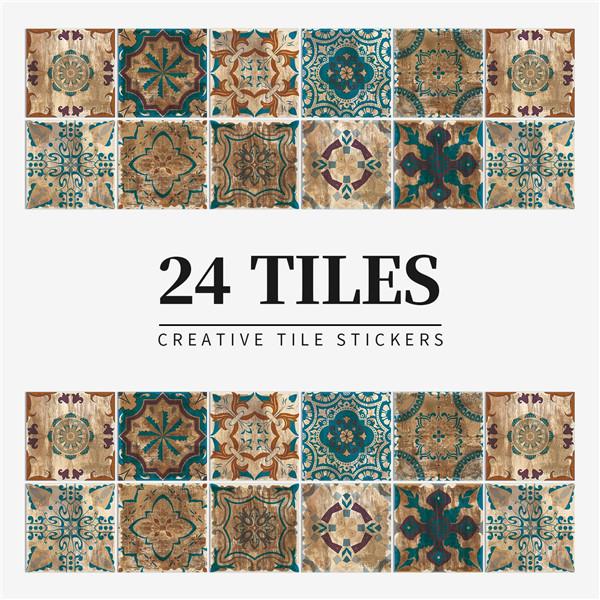 24PCS  Creative Kitchen Tile Stickers Waterproof Mandala Flowers Tile Paste Self-adhesive Wallpaper Bedroom Decoration Stickers