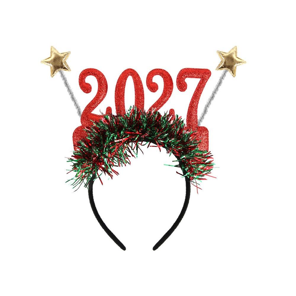 Cute 2027 Happy New Year Headband Sequin Star Strip Headwear Christmas Headpiece Masquerade Party