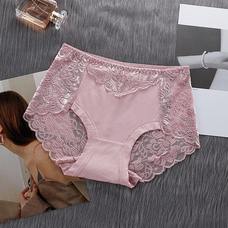 Women Sexy Knickers Underwear Lace See Through Hollow Print Middle Waist Thin Lingerie Plus Size Hip Raise Briefs Breathable Briefs Lingerie EMA