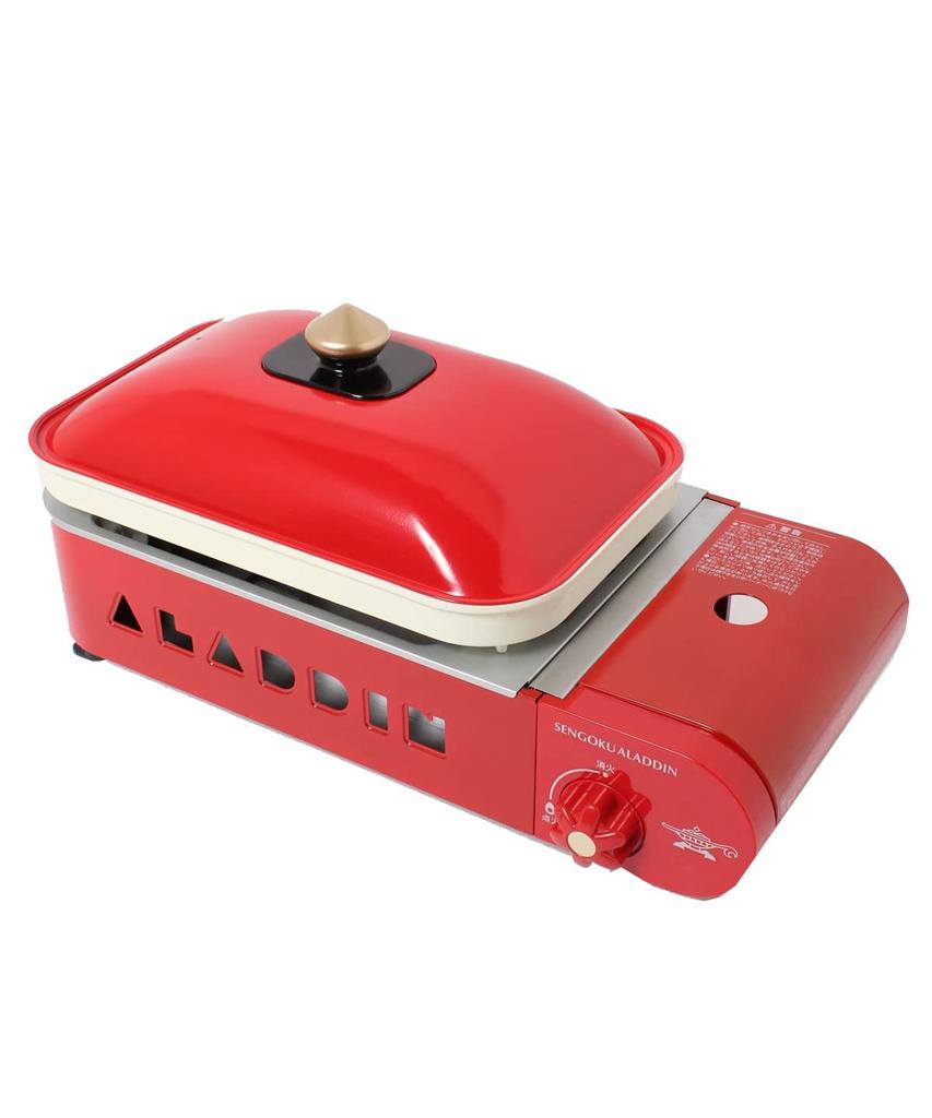 Aladdin Portable Gas Hot Plate Petit Pan Cassette Cylinder Type with 2 Plates Flat Plate 2 Color Pot Page X Sengoku Aladdin Recipe Book Red / [Orange