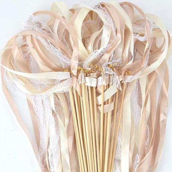 10 Pcs Fairy Wands Ribbon Lace Fairy Stick with Bells Chromatic Silky Party Streamers for Wedding Birthday Party Fovors