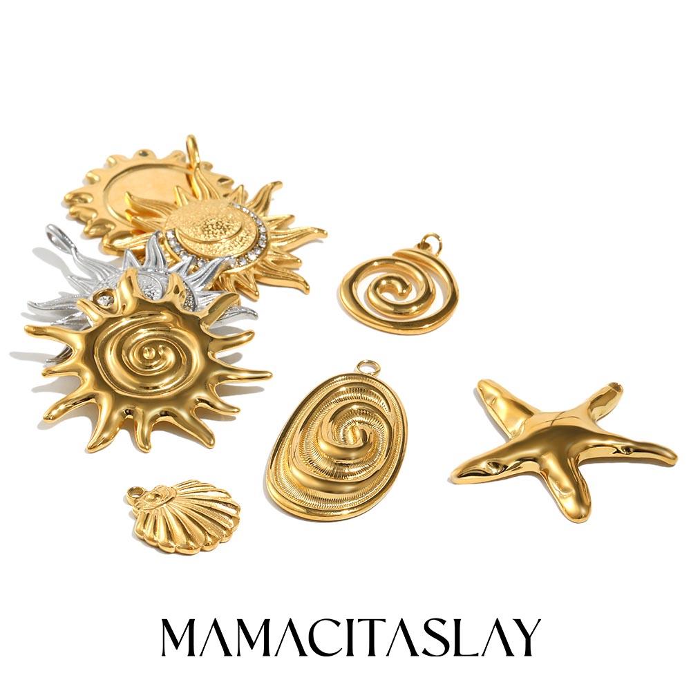 MamacitaSlay Серьги-подвески, ожерелье, браслет из нержавеющей стали 316L с резьбой, подвески в виде Солнца и Морской звезды, водостойкие ювелирные изделия, подарки