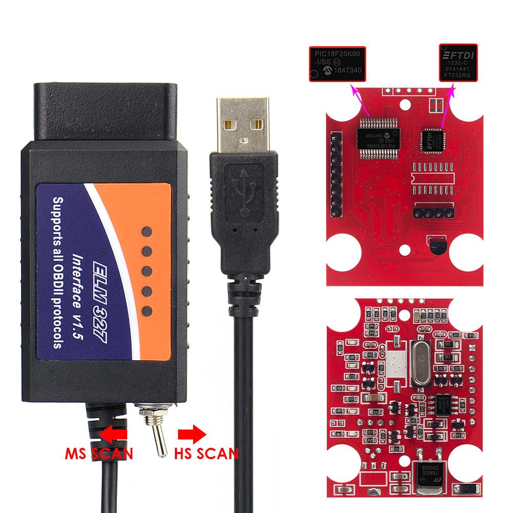2021 Original ELM327 USB FTDI PIC18F25K80 with switch code Scanner HS CAN and MS CAN Super Mini Elm327 obd2 V1.5 Bluetooth