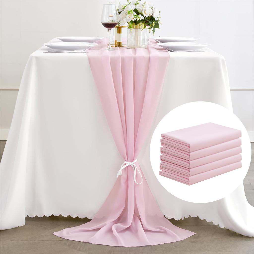Set of 5 Chiffon Table Runner Wedding Arch Gauze Vintage Romantic Wedding Chair Sashes Birthday Party Baby Shower Ceremony Decor