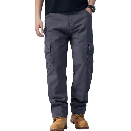 Мужские брюки-карго с несколькими карманами, прямые хлопковые брюки со средней талией, застежка-молния на пуговицы, свободные брюки для путешествий и школы