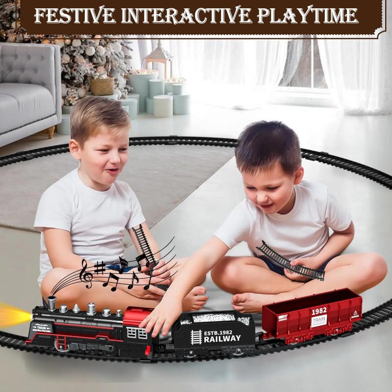 Electric Train Track Set With Lights & Music Retro Simulation Train Set Under Christmas Tree For Kids Educational Birthday Gifts