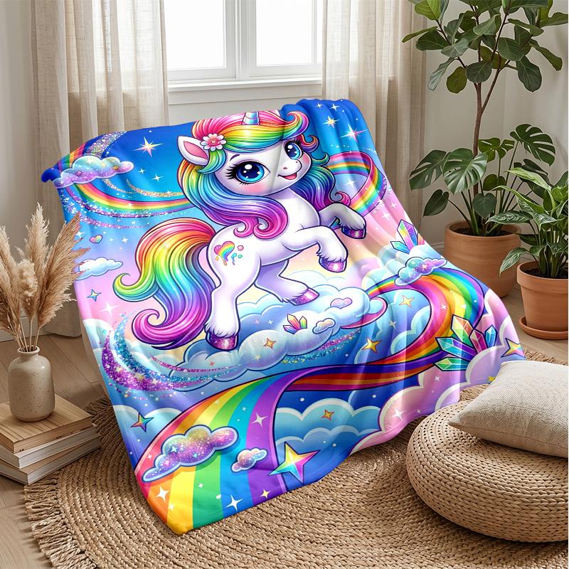 Rainbow Unicorn Girl Theme blanket Lightweight Warm Flannel Blanket Decorative Throw Blanket for Home Decoration
