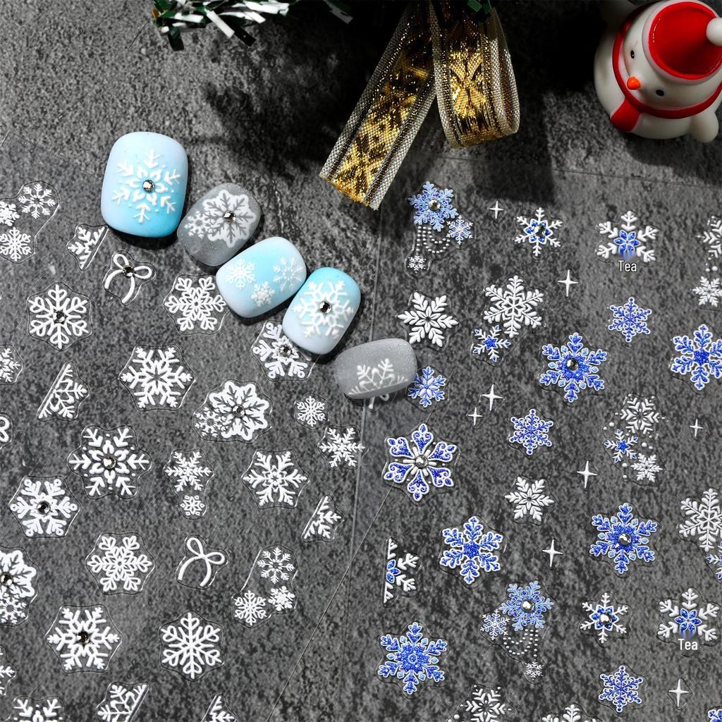 Кристальные Алмазные 5D Рельефные Наклейки для Ногтей «Ледяная Синяя Снежинка» - Зимние DIY Украшения