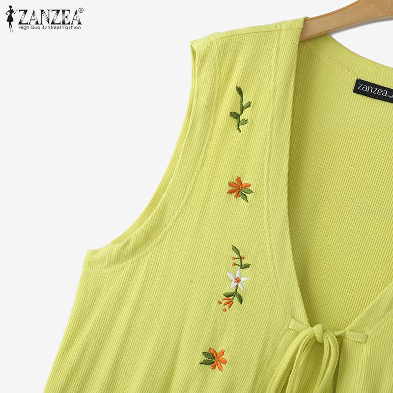 ZANZEA Женские повседневные топы без рукавов с V-образным вырезом и шнуровкой